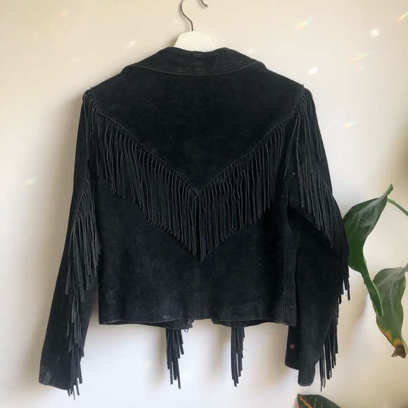 Black Suede Fringed Leather Jacket - Picture 3 of 4
